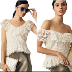 NWOT Anthropologie Textured Ivory Mesh Lace Off The Shoulder Top - XS